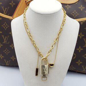 Authentic Louis Vuitton Padlock w/Unbranded Stainless Steel Gold Plated Chain